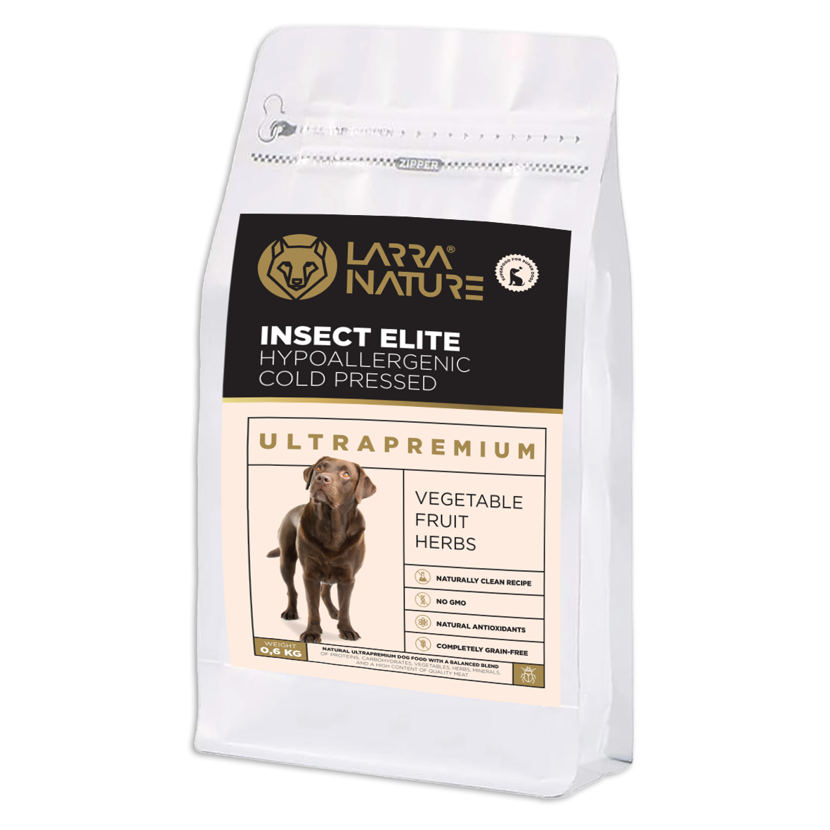 VZORKA_insect_lis_600g Larra Nature Insect Ultraprémium Hypoalergénne Lisované za studena 600 g – Obrázok 1